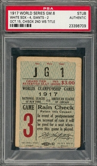 1917 World Series Game 6 Ticket Stub - Chicago White Sox 2nd World Series Title (PSA/DNA Auth)